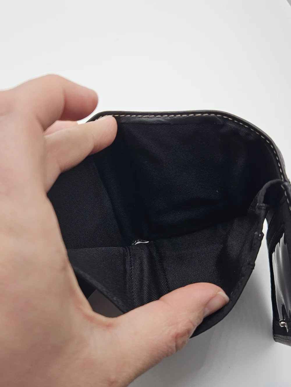Black genuine leather trifold wallet